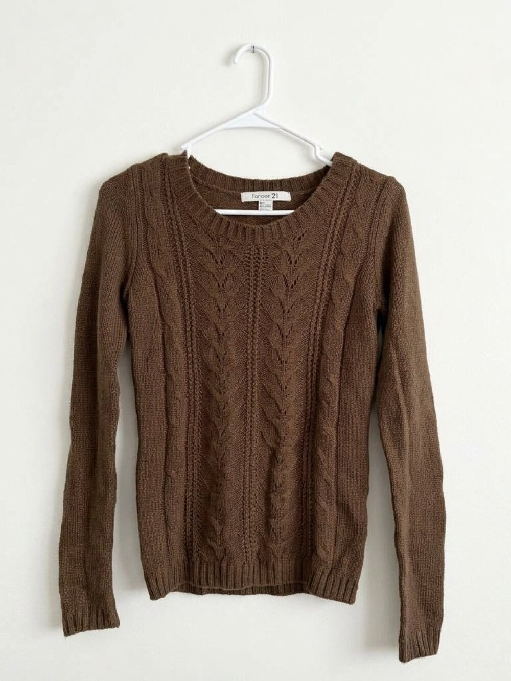 Forever 21 Brown Cable Knit Crewneck Sweater